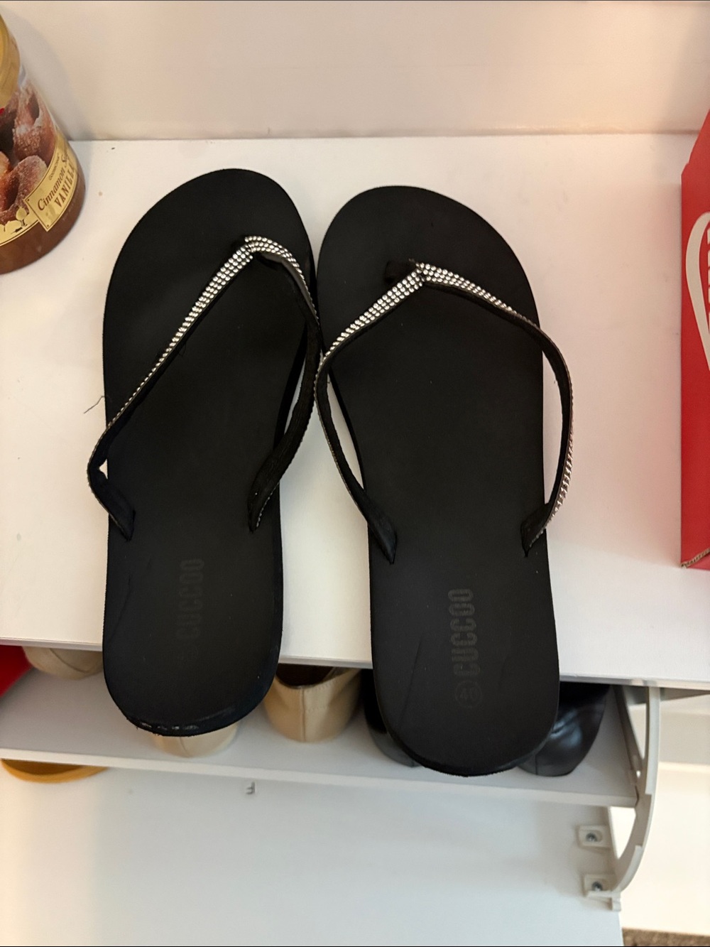 Black Women's Rhinestone Flip Flops - Casual Slide Sandals
